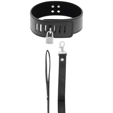 Collana BDSM in Neoprene e Semi-Pelle con Lucchetto e Catena Vegan
